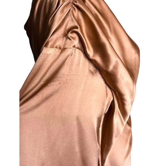 Cinq A Sept Thea Silk Cocktail Mini Dress 6 One Shoulder Neckline Puff Sleeve - Picture 8 of 13